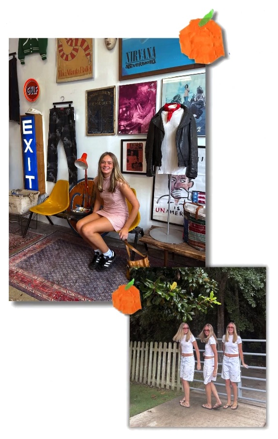 Two snapshots of Olivia, each with a pumpkin sticker
